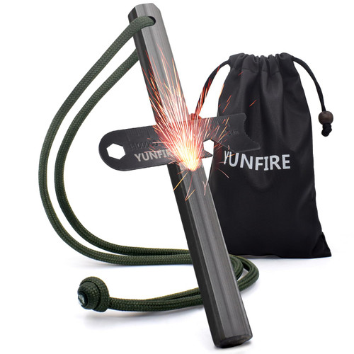 Fire Starter 5" x 1/2", Ferro Rod with 6 Wide Striking Surfaces, Thick Fire Steel 25,000+ Strikes, Waterproof Flint Fire Steel, Multi-Tool Striker & Paracord for Emergency Survival, Camping (Green)