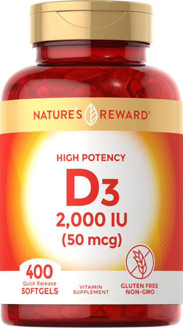 Nature's Reward Vitamin D3-2000 IU (50 mcg) - 400 Count - Non-GMO & Gluten Free Supplement Nature's Reward Vitamin D3-2000 IU (50 mcg) - 400 Count - Non-GMO & Gluten Free Supplement