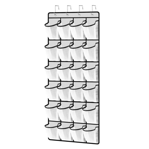 SupMaka Over the Door Shoe Organizer - 24 Mesh Hanging Shoe Organizer, Clear Pocket Hanging Shoe Organizer for Closet, Large Shoe Holder Over the Door Hanging, White