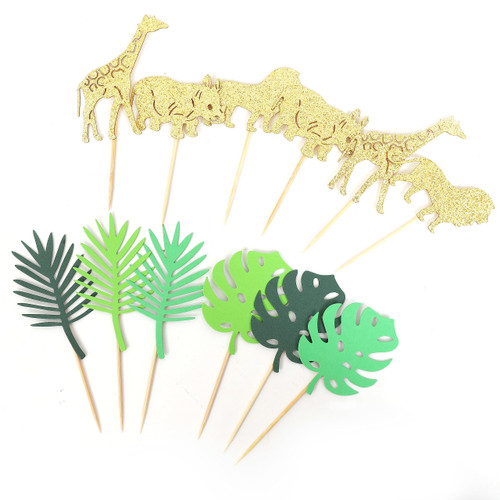 12 Jungle Animal Cupcake Toppers - Wild One Cupcake Toppers, Jungle Baby Shower Decorations, Safari Cupcake Toppers, Two Wild Birthday Party Supplies (Jungle Animal Cupcake Toppers)