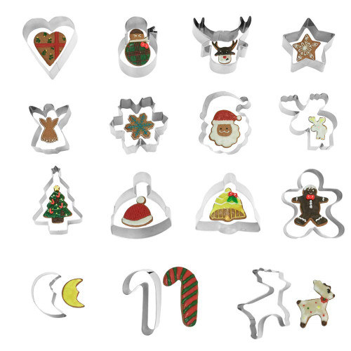 SurgeHai Christmas Cookie Cutter Set, 15 Pieces Holiday Biscuit Cutters Including Bell, Heart, Gingerbread, Deer, Christmas Tree, Crutches, Snowman, Snowflakes and More