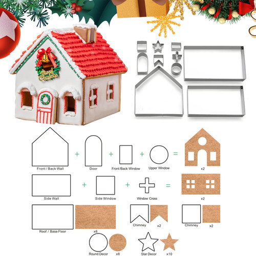 Gingerbread Cookie Cutters, Gingerbread House Kit for Adults Kids, Gingerbread House Cookie Cutter Set, 3D Stainless Steel Cookie Mold for Holiday Festival Christmas, Chocolate Pastry Baking DIY Tool Gingerbread Cookie Cutters, Gingerbread House Kit for Adults Kids, Gingerbread House Cookie Cutter Set, 3D Stainless Steel Cookie Mold for Holiday Festival Christmas, Chocolate Pastry Baking DIY Tool