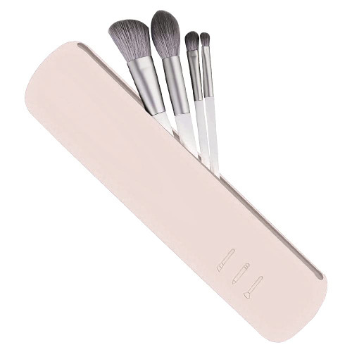 Travel Makeup Brush Holder - Silicone Makeup Brush Case Holder Reusable Portable Travel Makeup Brushes Storage Cover Dustproof Soft and Sleek Makeup Tools Organizer for Travel (Light pink)