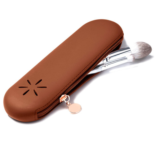 DYRENAC Makeup Brush Holder,Travel Essentials Make Up Organizer Bag Case,Cosmetic pouch,Toiletry Organizer,Silicone Small Makeup Brush Purse-Brown