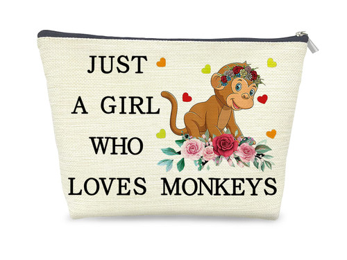 Udinaz Monkey Lover Gifts for Girls,Just A Girl Who Loves Monkeys Cosmetic Bag Gift Idea for Women Girls,Watercolor Floral Monkey Travel Makeup Bag,Monkey Lover Gifts,Girls Women Gifts