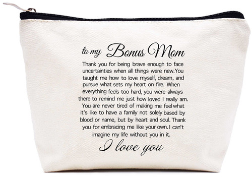 Funny Gift for Bonus Mom-Mother-in-law Gift- Step Mother Gift-Birthday Mothers Day Christmas Gift for Unbiological Mom-Thank You for Embracing Me Like Your Own-Makeup Bag Cosmetic Bag Travel Pouch