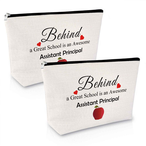 2Pcs Assistant Principal Gift Makeup Bag Assistant Principal Appreciation Gift Teacher Thank You Gift Retirement Going Away Gift for Assistant Principal Birthday Christmas Gift Travel Cosmetic Pouch