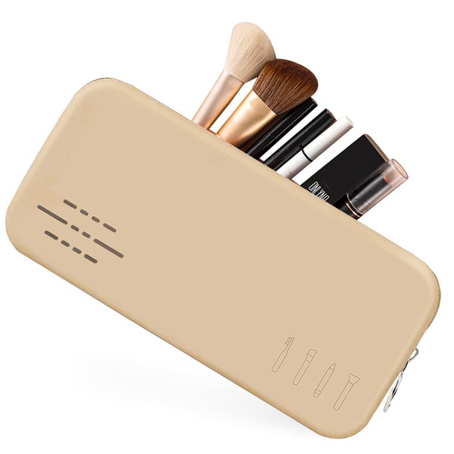 Travel Makeup Brush Holder Organizer With Zipper, Washable Portable Silicone Makeup Brush Bag, Soft And Sleek Makeup Brush Travel Case (Khaki) Travel Makeup Brush Holder Organizer With Zipper, Washable Portable Silicone Makeup Brush Bag, Soft And Sleek Makeup Brush Travel Case (Khaki)
