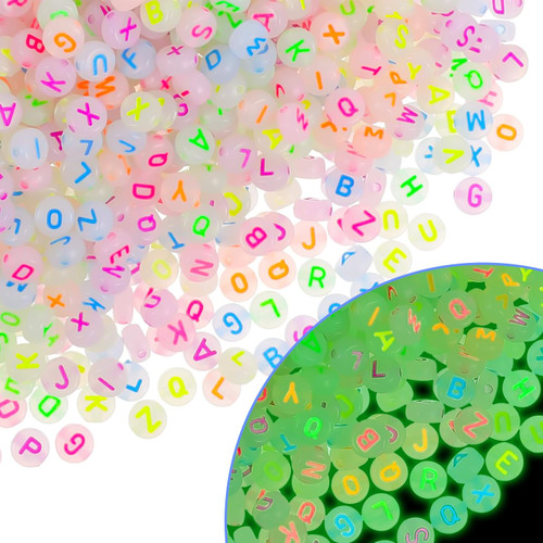 NITOPUPU 1000Pcs Glow Letter Beads Acrylic Alphabet Beads Glow in The Dark, 4x7 mm Round Beads for Friendship Bracelets and DIY Crafts NITOPUPU 1000Pcs Glow Letter Beads Acrylic Alphabet Beads Glow in The Dark, 4x7 mm Round Beads for Friendship Bracelets and DIY Crafts