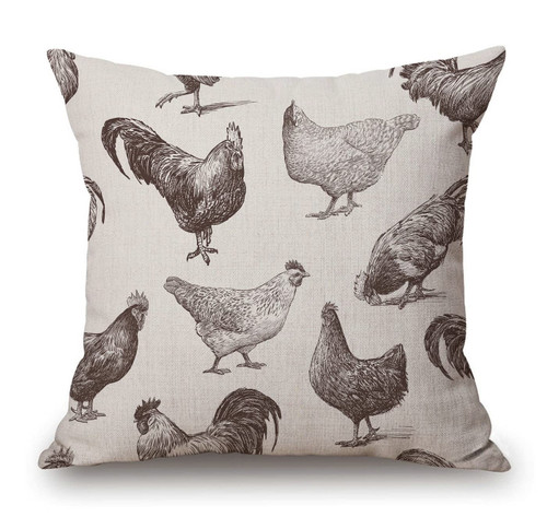 Solekla Throw Pillow Cover Chicken Cocks and Hens Sketch Rooster Farm Hand Animal Drawn Cockerel Pillow Case Decorative 18 x 18 Inches Outdoor Cushion Couch Sofa Pillowcases