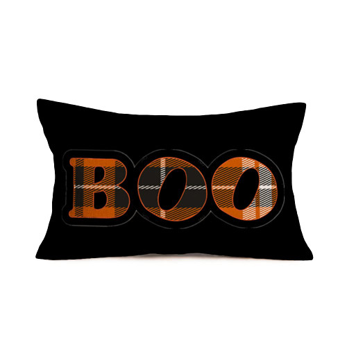 Fukeen Halloween Boo Decor Throw Pillow Covers 12x20 Inch Black and Orange Buffalo Plaid Happy Halloween Quotes Words Throw Waist Pillow Cases Cotton Linen Autumn Fall Farmhouse Decor Cushion Cover