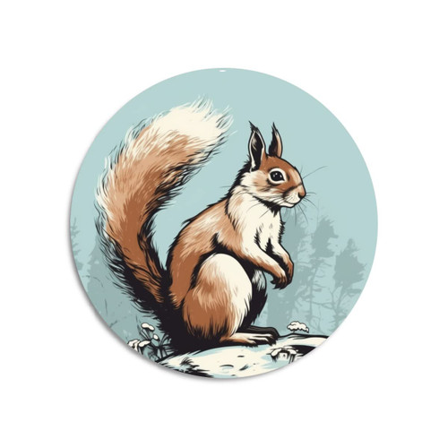 TopPacific Squirrel Vintage Round Metal Tin Sign, Nostalgic Metal Sign, Home Decor for Club Bar Garden Kitchen Restaurant Garage, 12x12 Inches