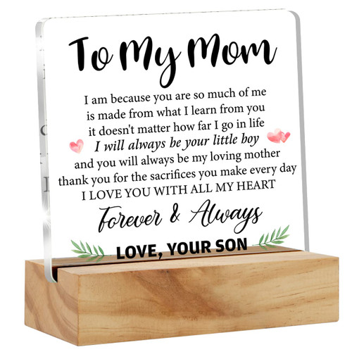 Mother Gift Thank You Mom Gifts From Son, to My Mom Love You Desk Decor Floral Acrylic Desk Plaque Sign with Wood Stand Home Office Desk Sign Keepsake Present Mother Gift Thank You Mom Gifts From Son, to My Mom Love You Desk Decor Floral Acrylic Desk Plaque Sign with Wood Stand Home Office Desk Sign Keepsake Present