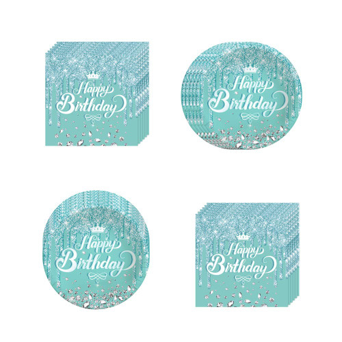 Egami 40 Piece Teal and Silver Castle Party Supplies,include 20 Plates, 20 Napkin,Used for Teal and Silver Castle Birthday Party Decoration