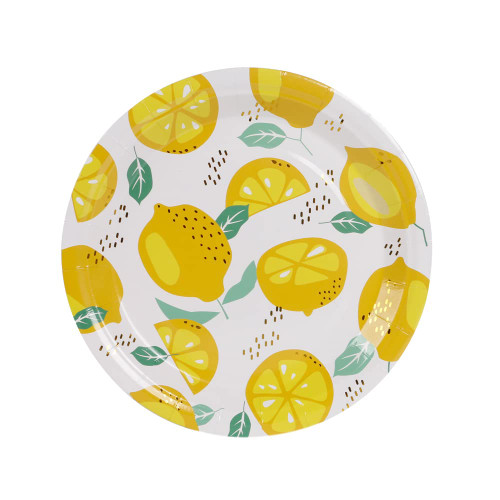 Geeklife Gold Lemon Paper Party Plates , 9 inch Sparkly Gold Foil Disposable Dessert Fruit Plates , Noble Gold Decorative Party Plates Supplier Bulk , 20 pcs (TJZP-LR)