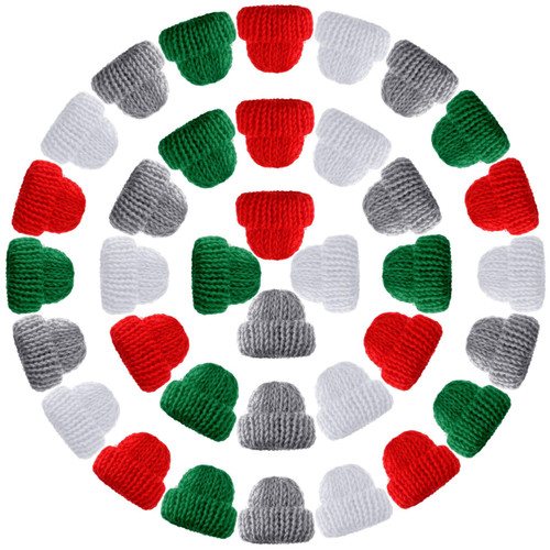 48 Pieces Mini Christmas Knit Hats Craft Doll Craft Hat Christmas Tree Ornaments Hats for DIY Hair Accessories Crafts (White, Gray, Red, Green)