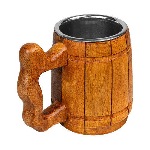 GoCraft Handmade Wooden Beer Mug with 18oz Stainless Steel Cup | Great Beer Gift Ideas Wooden Beer Tankard for Men | Vintage Bar accessories - Barrel Yellow Classic Design