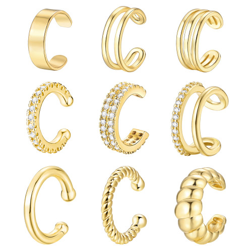 Sroyte 9Pcs Gold Ear Cuffs for Women Non piercing, 14K 18k Gold Plated Ear cuff earrings for girls Cartilage Clip Cuff Earrings Jewelry for women