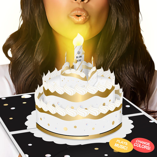 Birthday Card LIGHTS & MUSIC Birthday Card with Large Cake - Musical Birthday Card BLOW OUT CANDLE & Plays Happy Birthday Song, 3D Pop-Up Birthday Cards for Men & Women, Him or Her, Wife or Husband (Gold) Birthday Card LIGHTS & MUSIC Birthday Card with Large Cake - Musical Birthday Card BLOW OUT CANDLE & Plays Happy Birthday Song, 3D Pop-Up Birthday Cards for Men & Women, Him or Her, Wife or Husband (Gold)