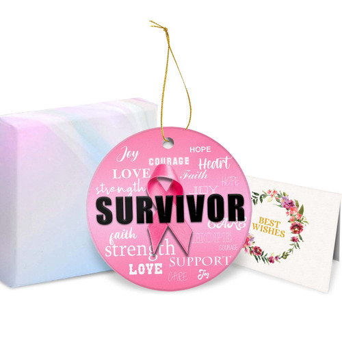 Christmas Tree Ornament 2023 Breast Cancer Survivor Round Holiday Christmas Ornament-Pink Ribbon Breast Cancer Awareness Hanging Pendant-Xmas Hanging Decorations for Christmas Tree Women Girls Gift