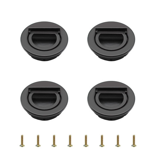 Morobor Round with Pull Ring Embedded Handle, 4pcs Tatami Hidden Handles Invisible Cabinet Door Furniture Hardware with Screws for Cabinet Wardrobe Drawer(Black)