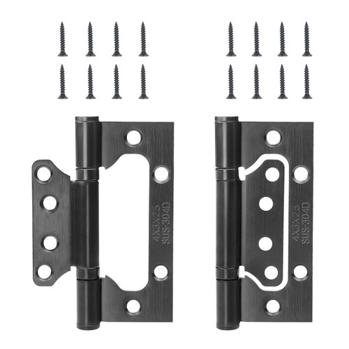 VIPMOON 4 Inch X 3 Inch Door Hinges, 2 Pack Stainless Steel Non-Mortise Door Hinges for Doors Interior - Smooth Movement and Heavy Duty, Black