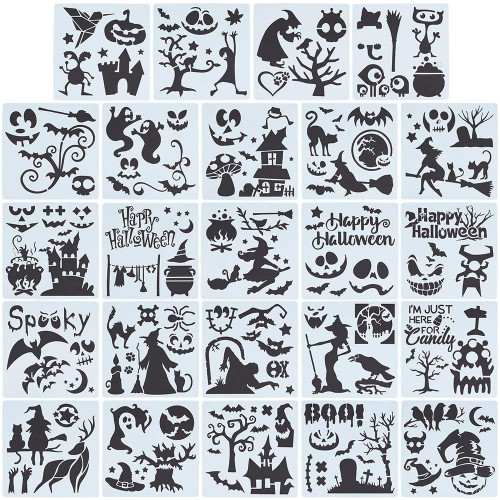 GORGECRAFT 5.9 Inch 24 Styles Witches Stencils Reusable Painting Halloween Stencil Plastic Drawing Templates DIY Decorative Pumpkins Ghosts Bats Black Cat Template Crafts for Wood Wall Decor GORGECRAFT 5.9 Inch 24 Styles Witches Stencils Reusable Painting Halloween Stencil Plastic Drawing Templates DIY Decorative Pumpkins Ghosts Bats Black Cat Template Crafts for Wood Wall Decor