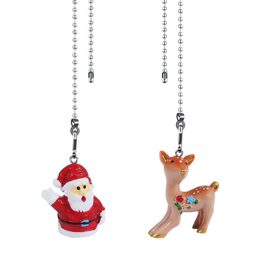 Dotlite Christmas Ceiling Fan Pull Chain,12in Deer Santa Claus Fan String Pulls Charm Extension Decorative,3mm Diameter Beaded Fan Light Pull Chains Extender Ornaments with Connector for Kids Room