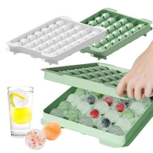 Round Ice Cube Tray,Ice Ball Maker Mold for Freezer,Mini Circle Ice Cube Tray Making 1.2in X 66PCS Sphere Ice Chilling Cocktail Whiskey Tea & Coffee (green+white)