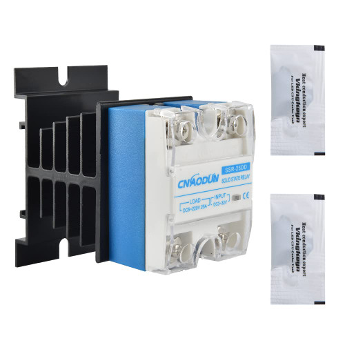CNAODUN Solid State Relay SSR-25DD with Heat Sink DC to DC 25A Input 3-32VDC to Output 5-220VDC Single Phase