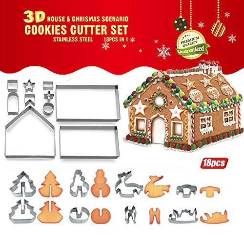 Vpang 18 Pcs 3D Christmas Gingerbread House Cookie Cutters Set Stainless Steel Holiday Cookie Cutters Gingerbread House Kit Vpang 18 Pcs 3D Christmas Gingerbread House Cookie Cutters Set Stainless Steel Holiday Cookie Cutters Gingerbread House Kit
