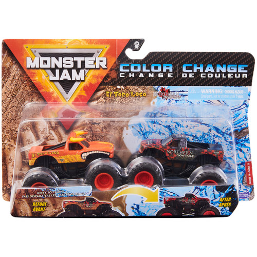Monster Jam, Official El Toro Loco vs. Northern Nightmare Color-Changing Die-Cast Monster Trucks, 1:64 Scale