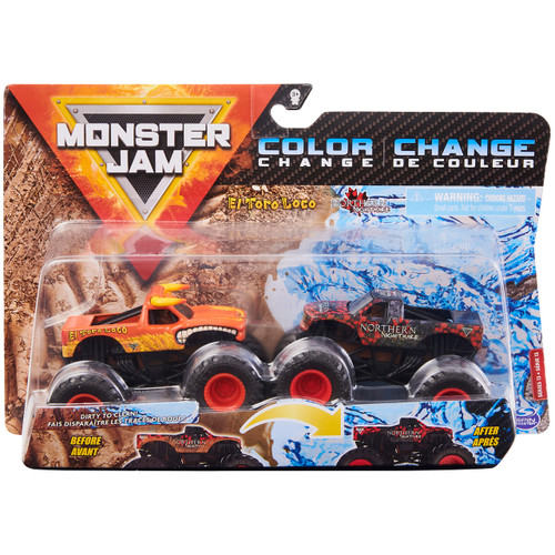 Monster Jam, Official El Toro Loco vs. Northern Nightmare Color-Changing Die-Cast Monster Trucks, 1:64 Scale Monster Jam, Official El Toro Loco vs. Northern Nightmare Color-Changing Die-Cast Monster Trucks, 1:64 Scale