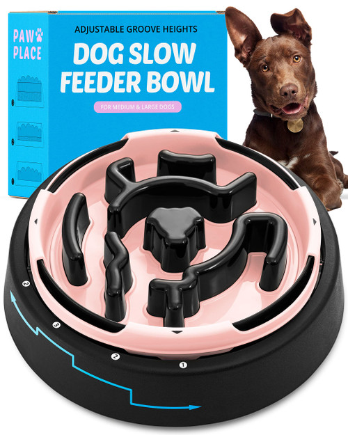 Paw Place Dog Slow Feeder Bowl for Large Dogs - Adjustable Dog Food Bowls Slow Feeder Dog Bowls Large Breed - Dog Bowl Slow Feeder Slow Eating Dog Bowl Slow Feed Dog Bowl Slow Dog Feeder Bowl- Pink Paw Place Dog Slow Feeder Bowl for Large Dogs - Adjustable Dog Food Bowls Slow Feeder Dog Bowls Large Breed - Dog Bowl Slow Feeder Slow Eating Dog Bowl Slow Feed Dog Bowl Slow Dog Feeder Bowl- Pink