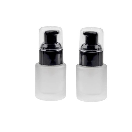 60ml 2OZ Frosted Glass Pump Bottles With Press Pump, Travel Size Refillable Empty Liquid Foundation Container Dispenser Storage Bottles for Cosmetic Lotion Essence Emulsion Sample (2 Pack)