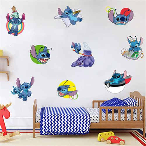 Stitch Wall Stickers Lilo Cartoon Self Adhesive PVC Decorative Decal for Boys Kids Girls Room Background Nursery Baby Wall Decals