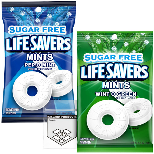 Sugar Free Lifesavers Mints Variety Pack of 2 Bags - 2 Bags of Sugar Free Lifesaver Mints - 2 Flavors - Life Savers Wint O Green and Life Savers Pep O Mint - Bundle with Ballard Products Pocket Bag Sugar Free Lifesavers Mints Variety Pack of 2 Bags - 2 Bags of Sugar Free Lifesaver Mints - 2 Flavors - Life Savers Wint O Green and Life Savers Pep O Mint - Bundle with Ballard Products Pocket Bag