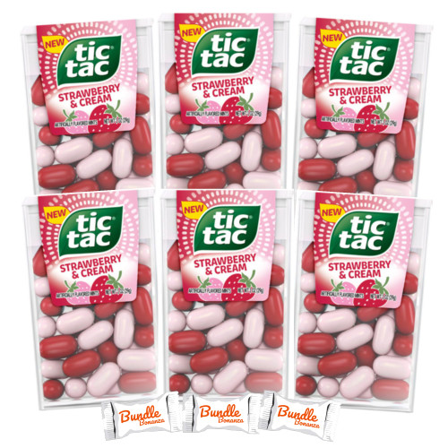 Tic Tac STRAWBERRY & CREAM Flavored Mints, 1oz (6 Pack) W/Bundle Bonanza Candy Tic Tac STRAWBERRY & CREAM Flavored Mints, 1oz (6 Pack) W/Bundle Bonanza Candy