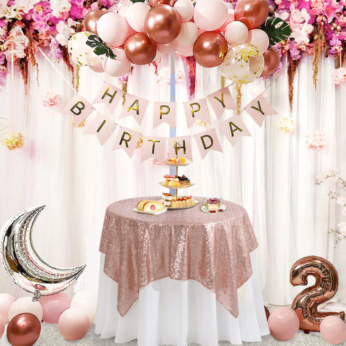 Pufogu 50"x50" Rose Gold Sequin Tablecloth Square Glitter Rose Gold Table Cloths for Birthday Wedding Bridal Baby Shower Party Decorations Pufogu 50"x50" Rose Gold Sequin Tablecloth Square Glitter Rose Gold Table Cloths for Birthday Wedding Bridal Baby Shower Party Decorations