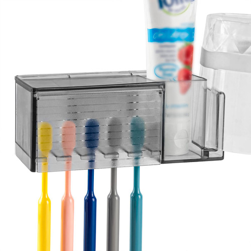 Linkidea Wall Mounted Toothbrush Holder with Toothpaste and Cup Holder, Toothbrush Storage Stand Organizer with Cover for Bathroom Linkidea Wall Mounted Toothbrush Holder with Toothpaste and Cup Holder, Toothbrush Storage Stand Organizer with Cover for Bathroom