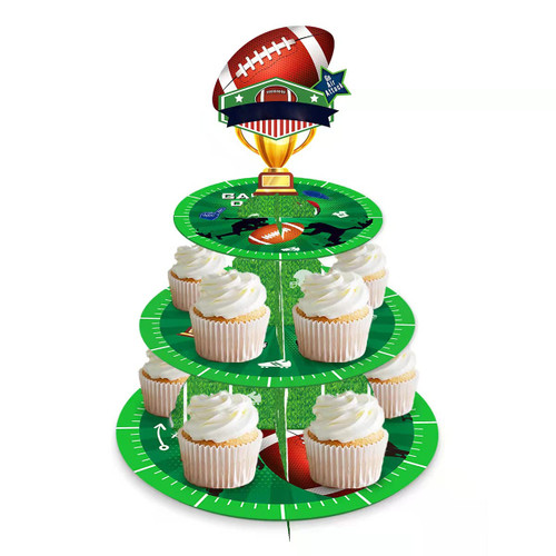 Football Theme Party Cake Tower Decorations Football Cupcake Stand 3-Tier Cupcake Cardboard Table(Round- Football) Football Theme Party Cake Tower Decorations Football Cupcake Stand 3-Tier Cupcake Cardboard Table(Round- Football)