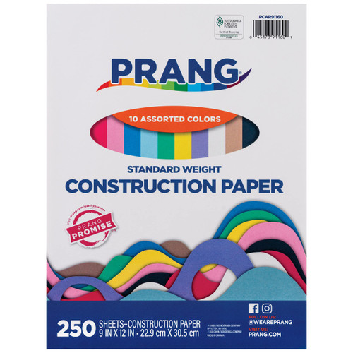 Prang (Formerly Art Street) Construction Paper, 10 Assorted Colors, Standard Weight, 9" x 12", 250 Sheets