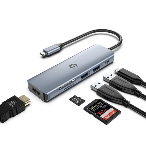 Qhou USB C HUB, Multi-Function Docking Station,USB 3.0 HUB, 6 in 1 USB C Docking Station with 2*USB 3.0, 4K HDMI, 100W PD, SD/TF Card Readers Compatible with Laptop, Windows Qhou USB C HUB, Multi-Function Docking Station,USB 3.0 HUB, 6 in 1 USB C Docking Station with 2*USB 3.0, 4K HDMI, 100W PD, SD/TF Card Readers Compatible with Laptop, Windows