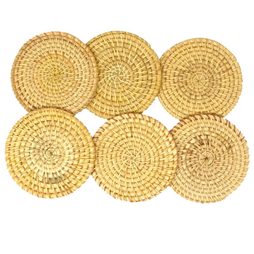 yueton 6 PCS Rattan Coasters,Handmade Teacup Coasters,Round Straw Woven Trivet for Drinks and Dishes,Woven Coasters,Wicker Boho Coasters for Teacup