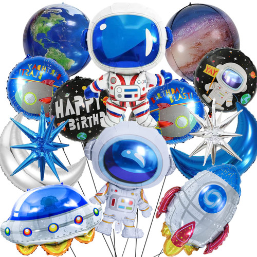 14 PCS Space Theme Birthday Party Decoration - Outer Space Balloons for 1st Birthday Supplies, Foil Balloons for Astronaut Rocket Spaceman Star Moon Galaxy Earth (space)