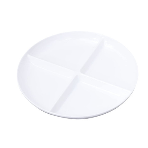 Cabilock 4 Fruit Tray Plastic Dishes Round Tray Vegetable Tray Jewelry Dish Divided Snack Plate Fruit Plate Melamine Food Tray Platter Fruit Dish Candy Plate Storage Box A5 Snack White