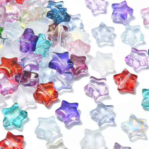 LiQunSweet 100 Pcs Handmade Lampwork Glass Loose Beads Spacer Little Star Beads Bulk for Bracelet DIY Jewelry Making