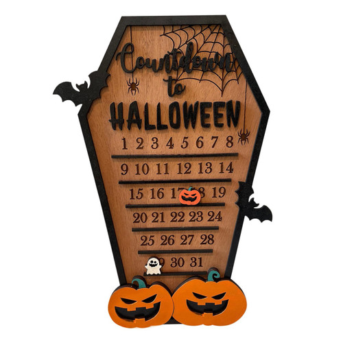 Halloween Advent Calendar Wood Coffin Shape Cute Cartoon Decorative Countdown Calendars Decorations Gift for Children Advent Calendars