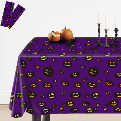 KatchOn, Purple Halloween Table Cloth Plastic - Large 54x108 Inch, Pack of 2 | Pumpkin Halloween Plastic Tablecloth for Halloween Table Decorations | Halloween Tablecloth for Halloween Decorations