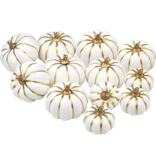 Artmag Artificial Pumpkins Bulk 12Pcs Assorted Sizes Harvest Lifelike Pumpkin Fake Foam Pumpkin for Fall Autumn Halloween Home Party Thanksgiving Party Holiday Decor White Goldline